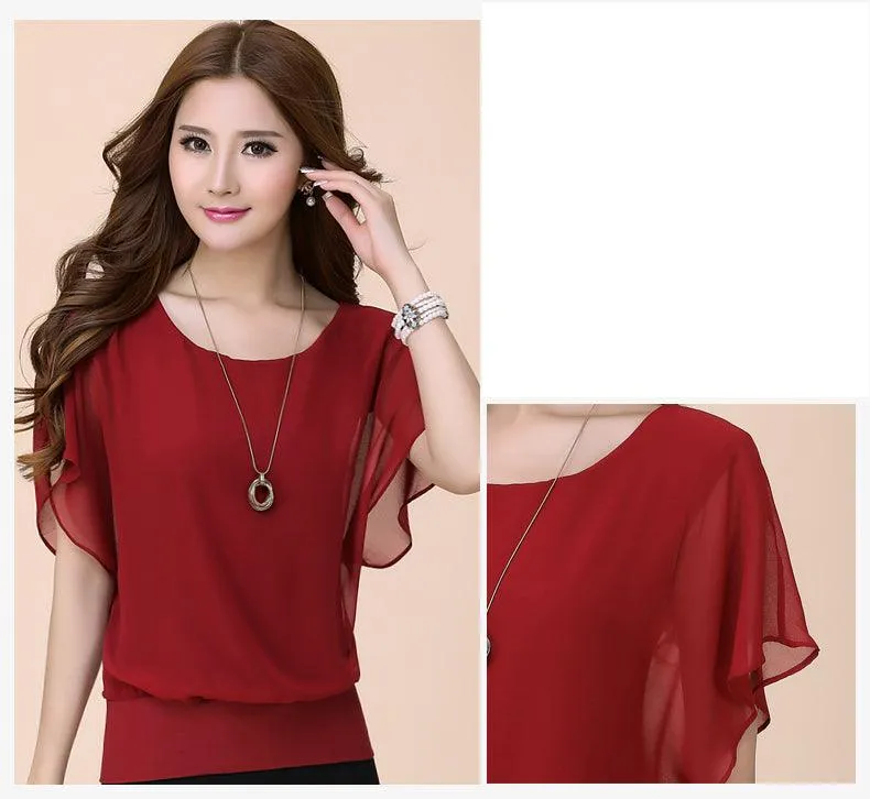 CHIFFON BLOUSE WITH BATWING SLEEVES