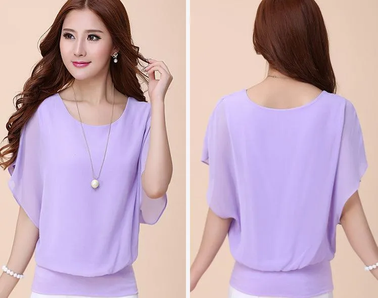 CHIFFON BLOUSE WITH BATWING SLEEVES