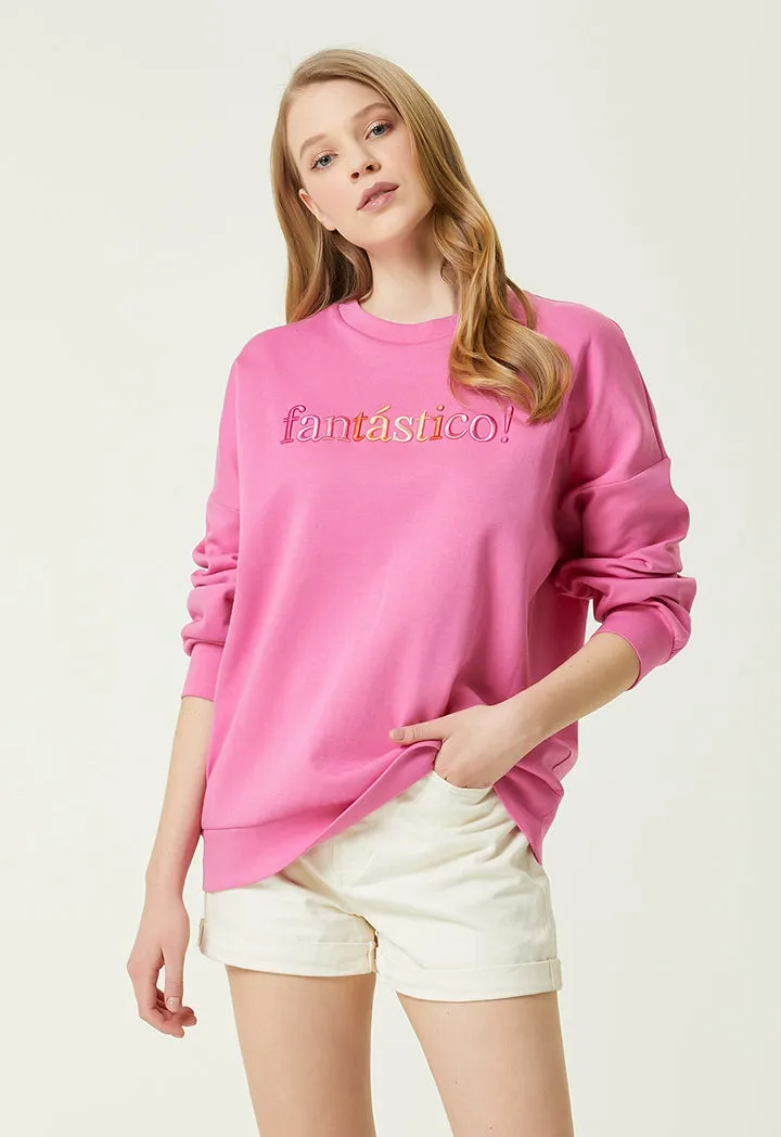 Club Crew Neck Embroidered Sweatshirt Pink