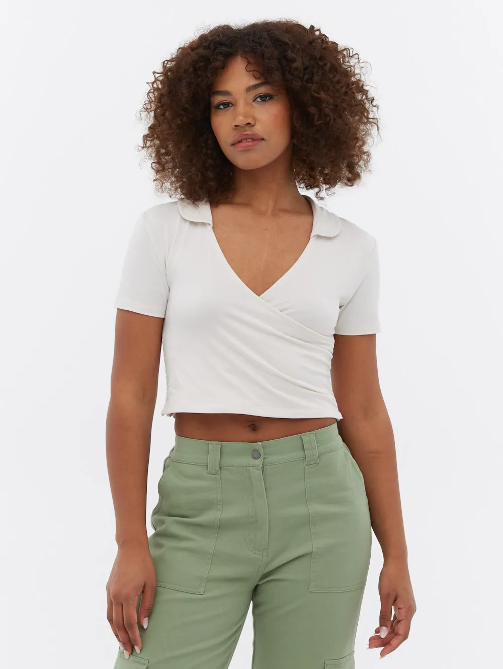 Constance Collared Wrap Crop Top