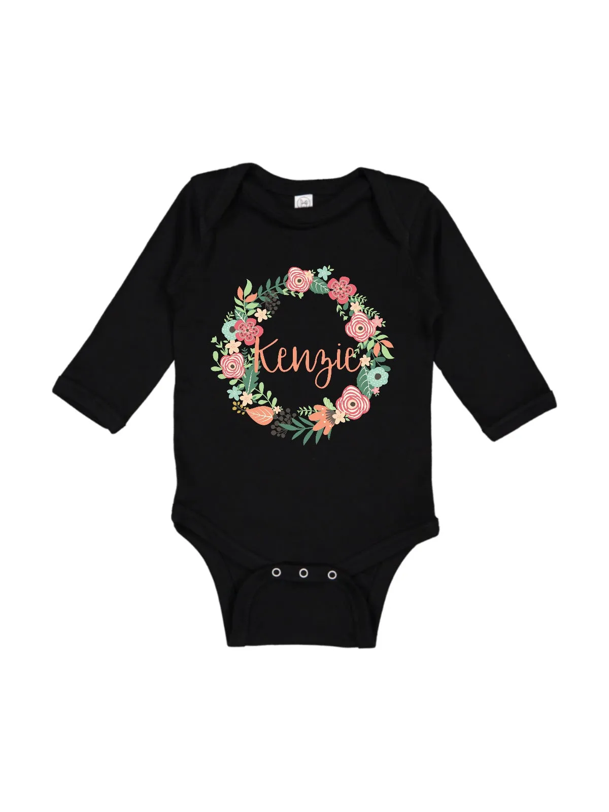 Coral & Green Floral Wreath Baby Bodysuit