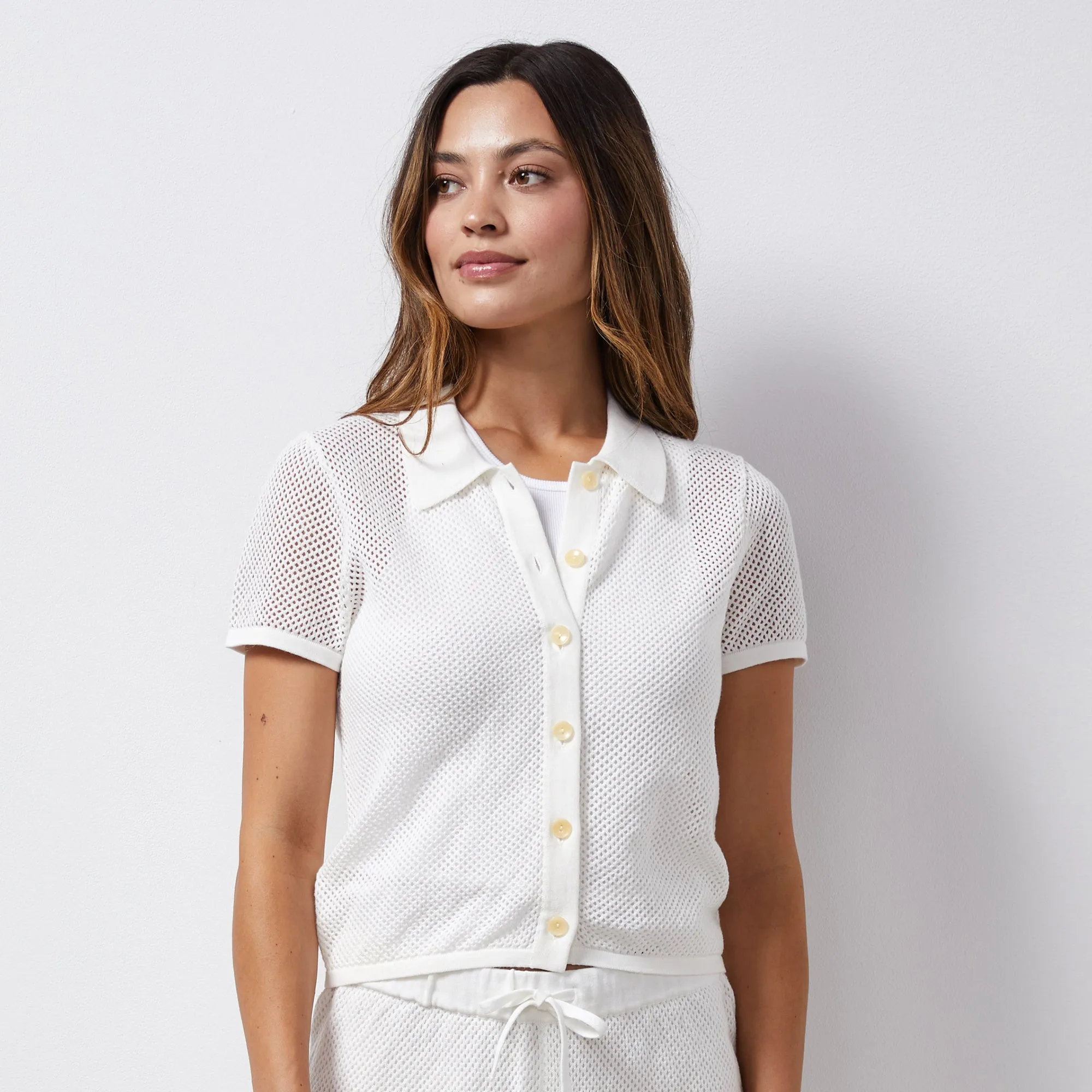 Cotton Mesh Mini Short Sleeve Shirt