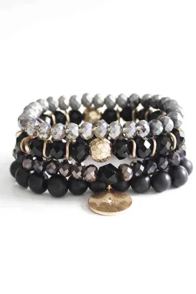 Crystal Wood Bead Stretch Bracelet Set