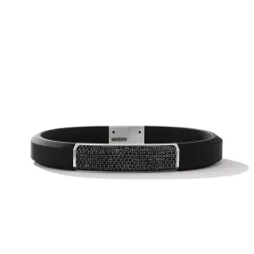 David Yurman Gents Streamline ID Black Rubber Bracelet with Pave Black Diamonds