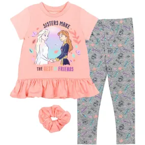 Disney Frozen Peplum T-Shirt Leggings and Scrunchie 3 Piece Outfit Set