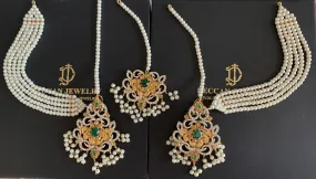 DJET10 Raaga pakistani zircon earring tika set in green ( READY TO SHIP )