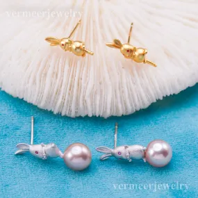 e010914 S925 pearl earring 925 sterling silver DIY 7-8mm Natural Freshwater pearl stud earring for women