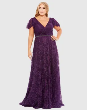 Embellished Flutter Sleeve Evening Gown (Plus)