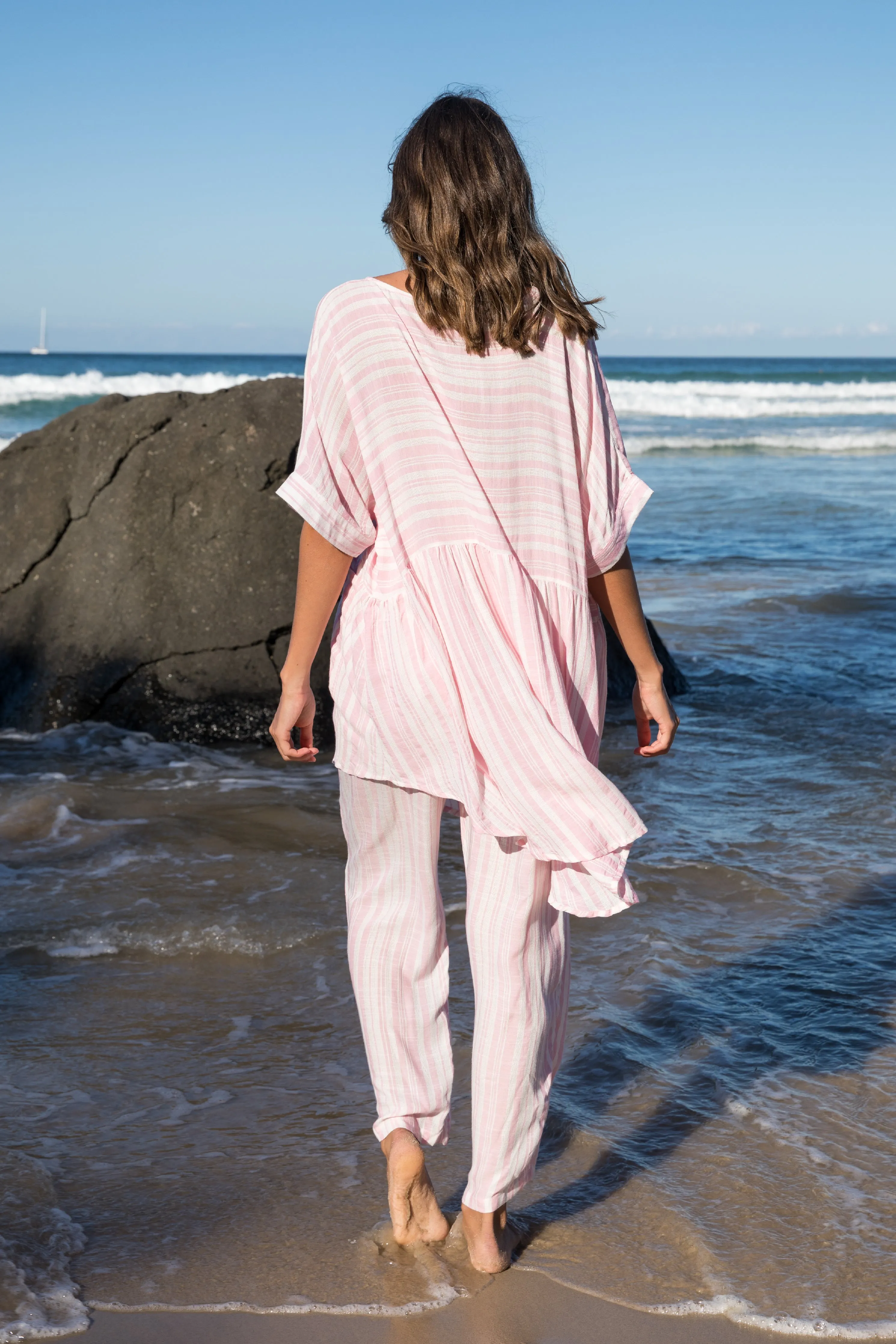 FINAL SALE Beachy Top in Light Pink Stripe