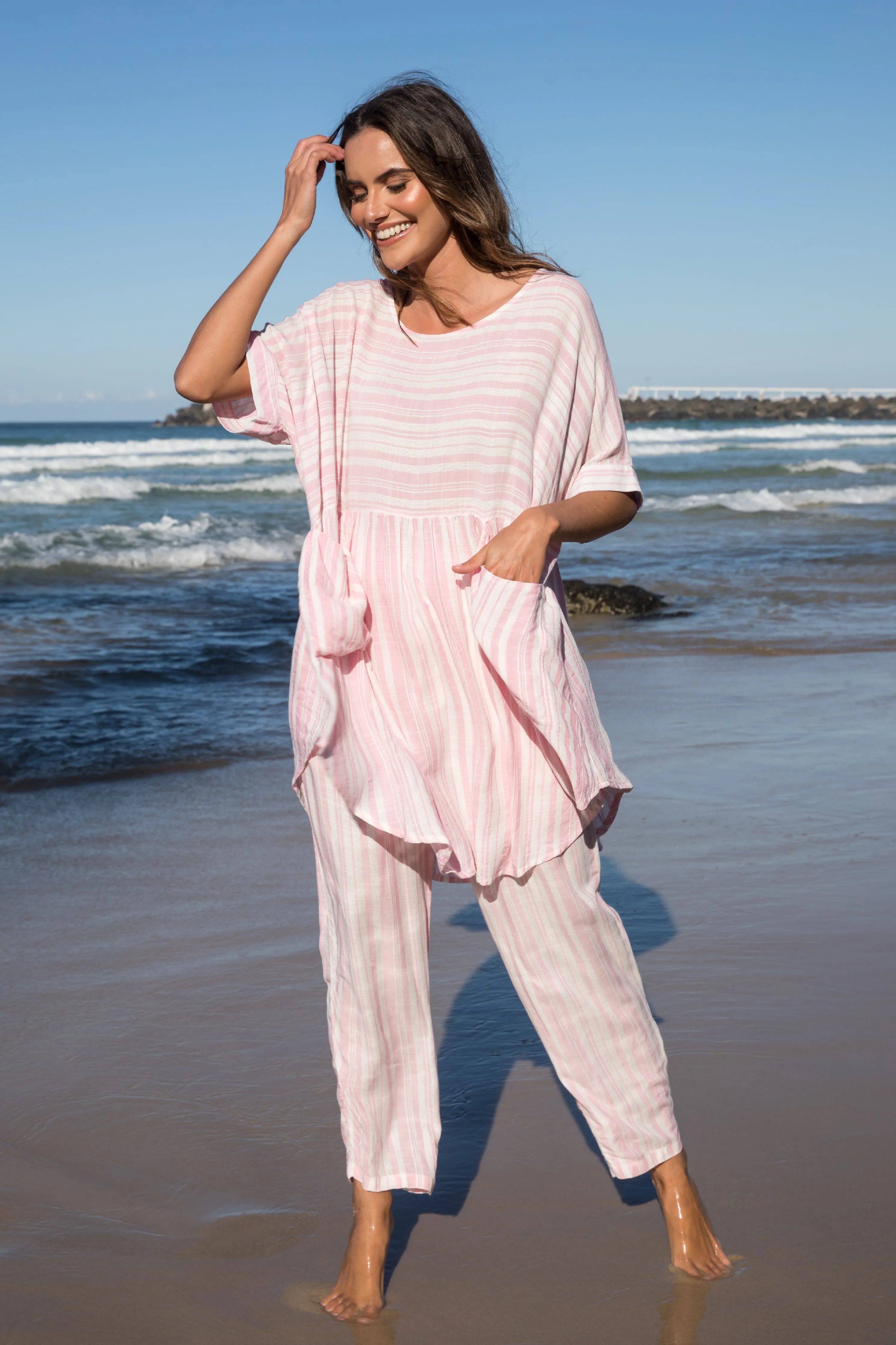 FINAL SALE Beachy Top in Light Pink Stripe