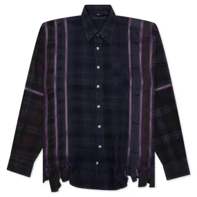 Flannel Shirt 7 Cuts Zipped Wide Shirt Over Dye - Purple