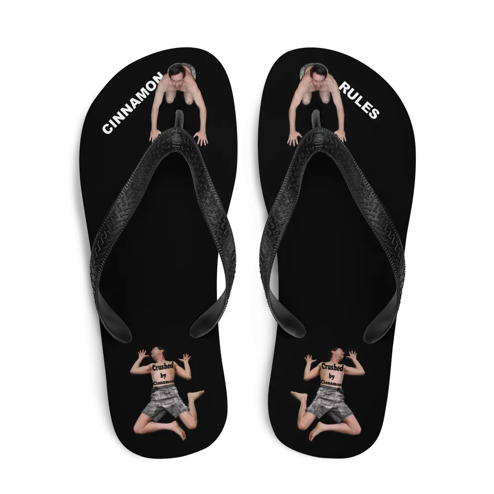 Flip flop sandals with men bowing down or flat under your heel for Cinnamon.Feet2