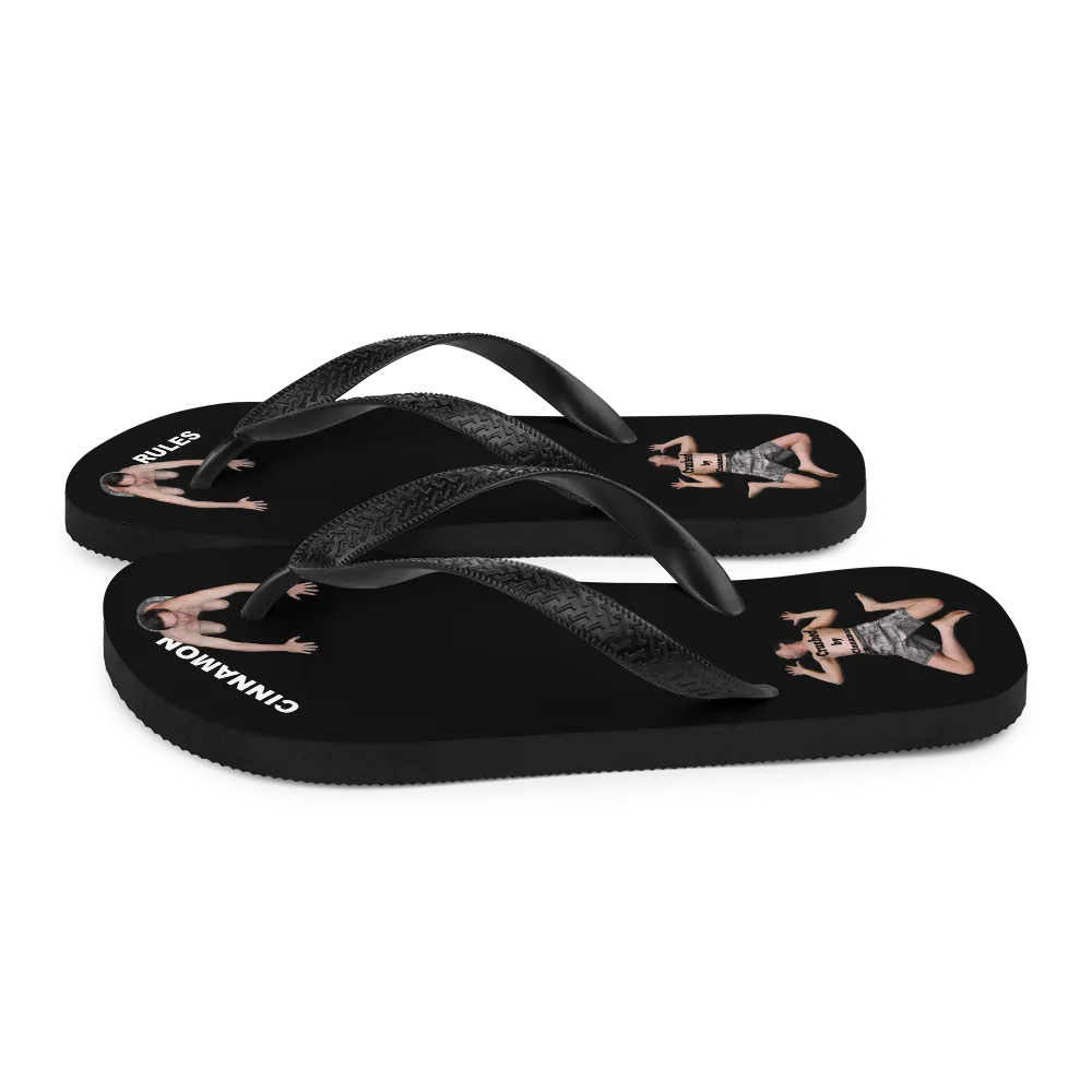 Flip flop sandals with men bowing down or flat under your heel for Cinnamon.Feet2