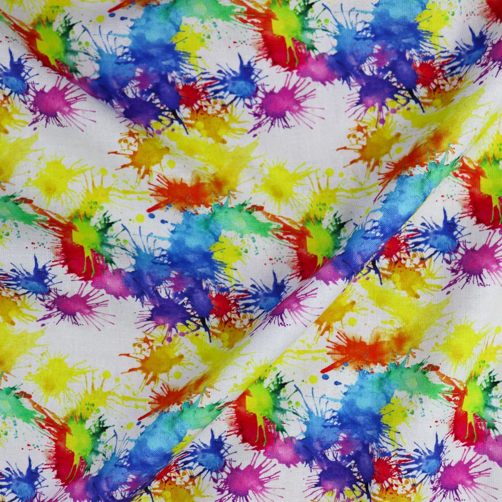 FS1026 Paint Splash Tie Dye Cotton Fabric Rainbow