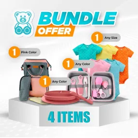 Gift Pack 12 -Baby Diaper Bag  [BPA Free] Baby Feeding Set (4 Items)   Baby Care Kit  (8 Pieces)   Rompers Set (5 Pieces)