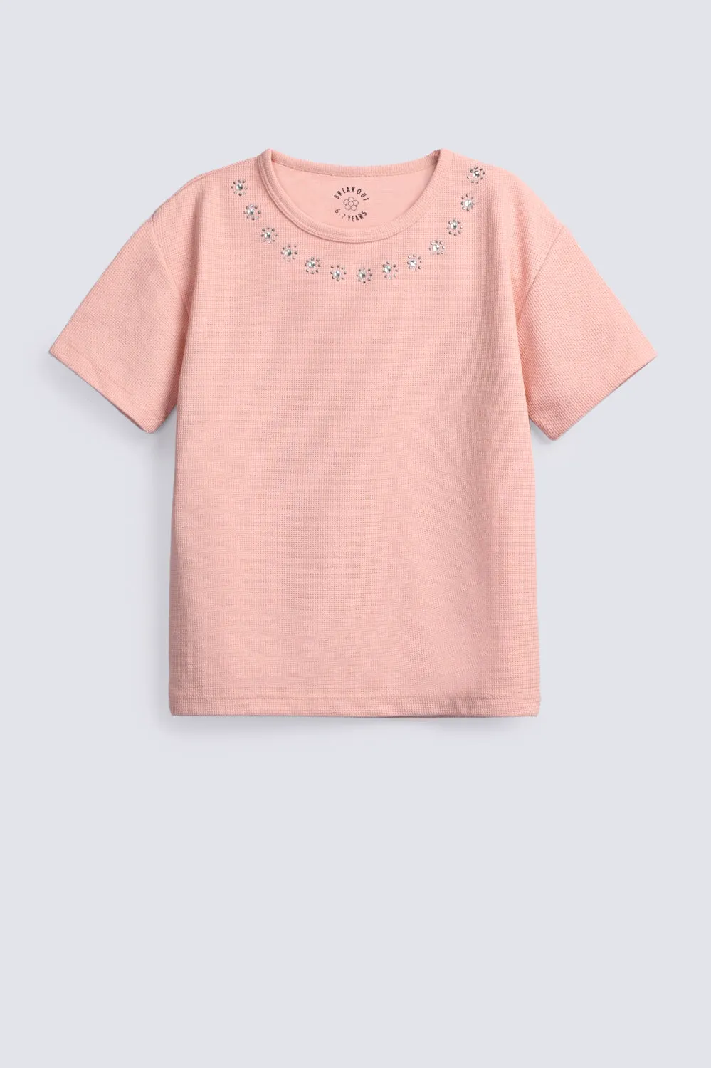 GIRLS EMBELLISHED DROP SHOULDER T SHIRT