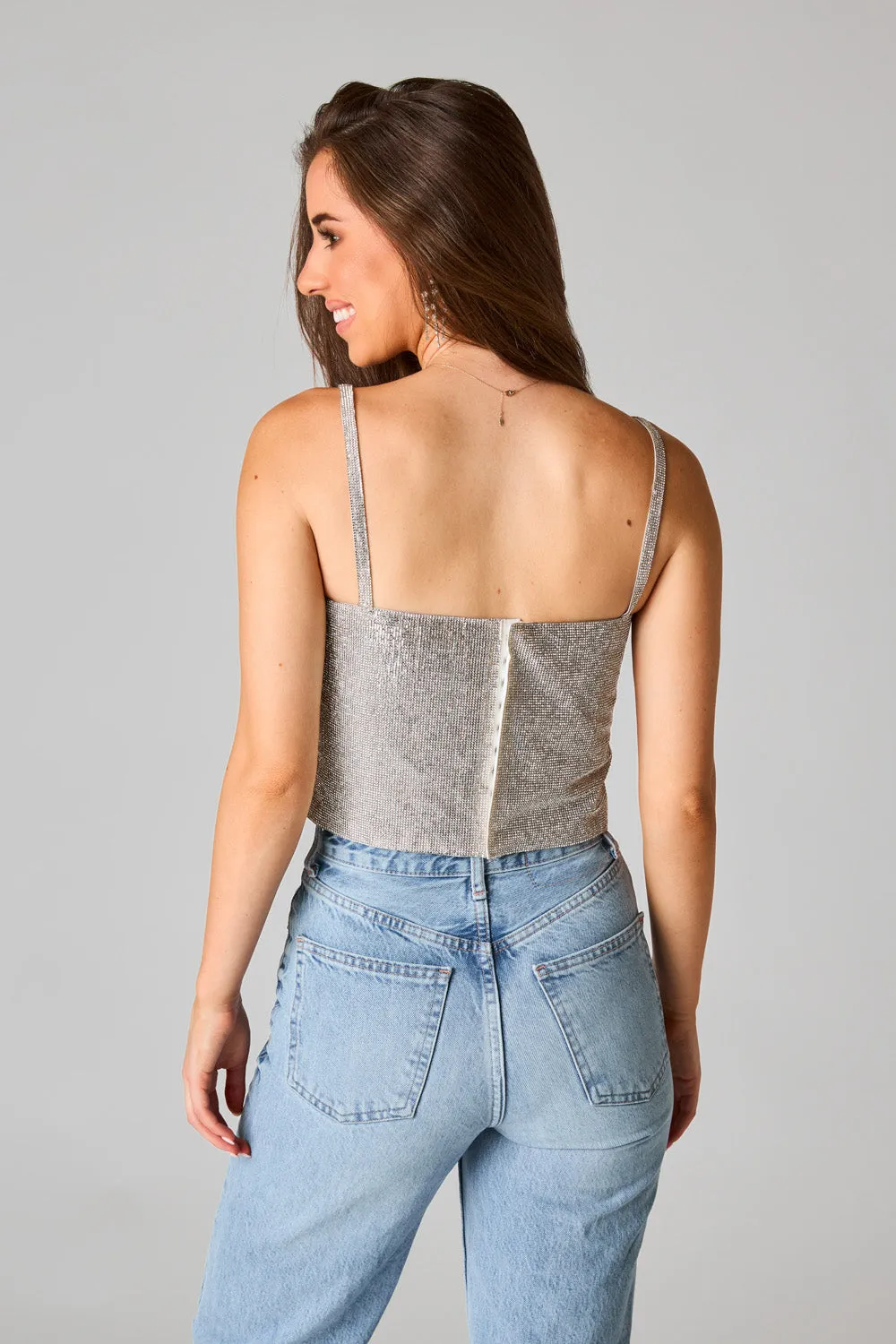 Girly Girl Rhinestone Crop Top - Silver