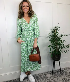 Green Flower Print Midi Dress