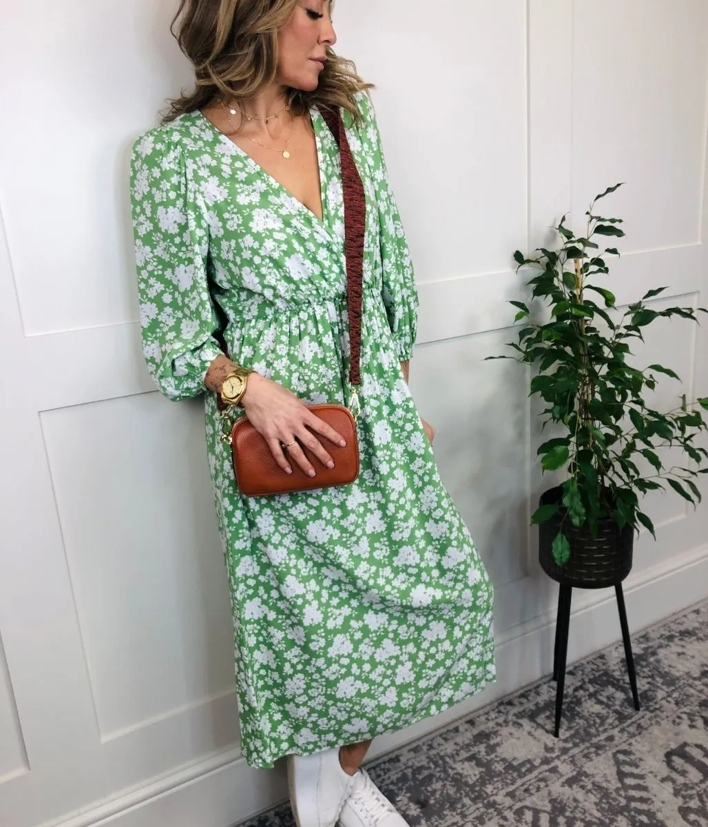 Green Flower Print Midi Dress