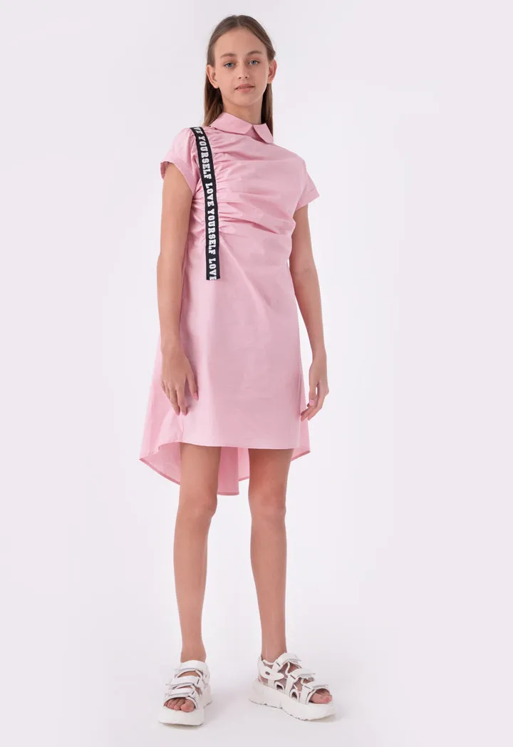 Grosgrain Trimmed One Side Shirred Poplin Dress