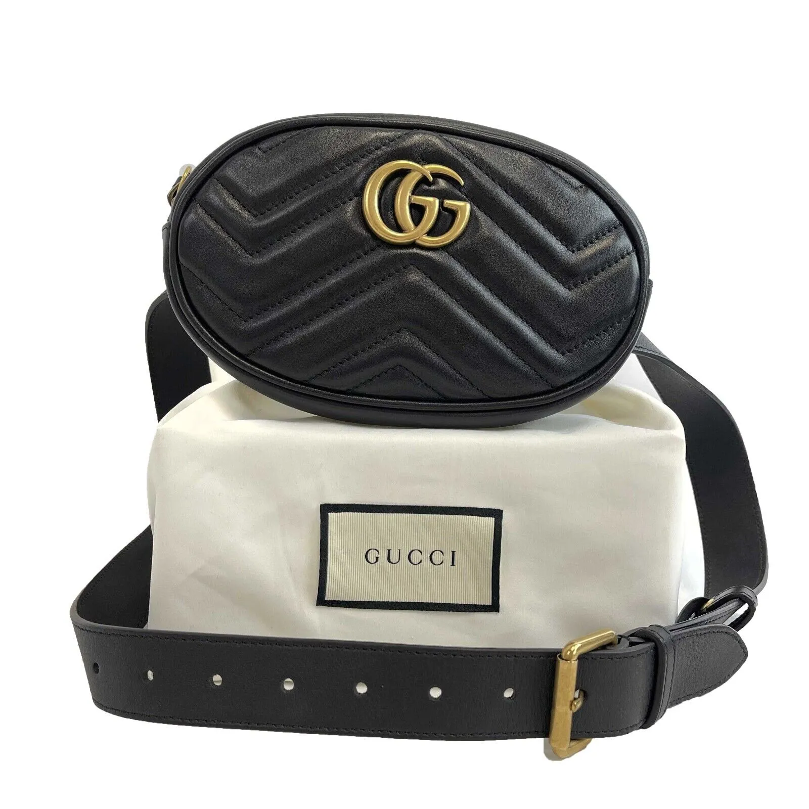 GUCCI - Excellent P1: Accessories Black GG Chevron Leather Belt Bag