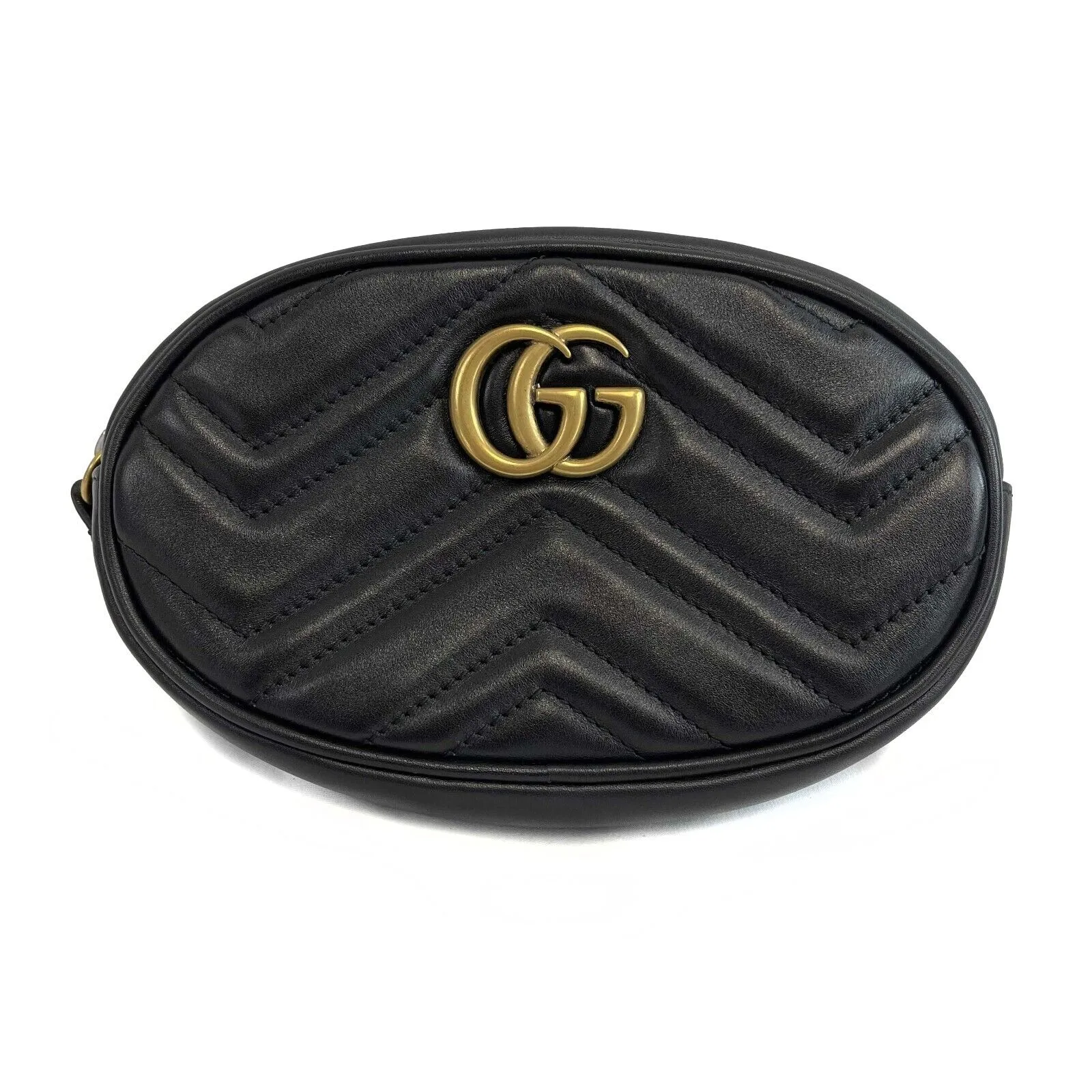 GUCCI - Excellent P1: Accessories Black GG Chevron Leather Belt Bag