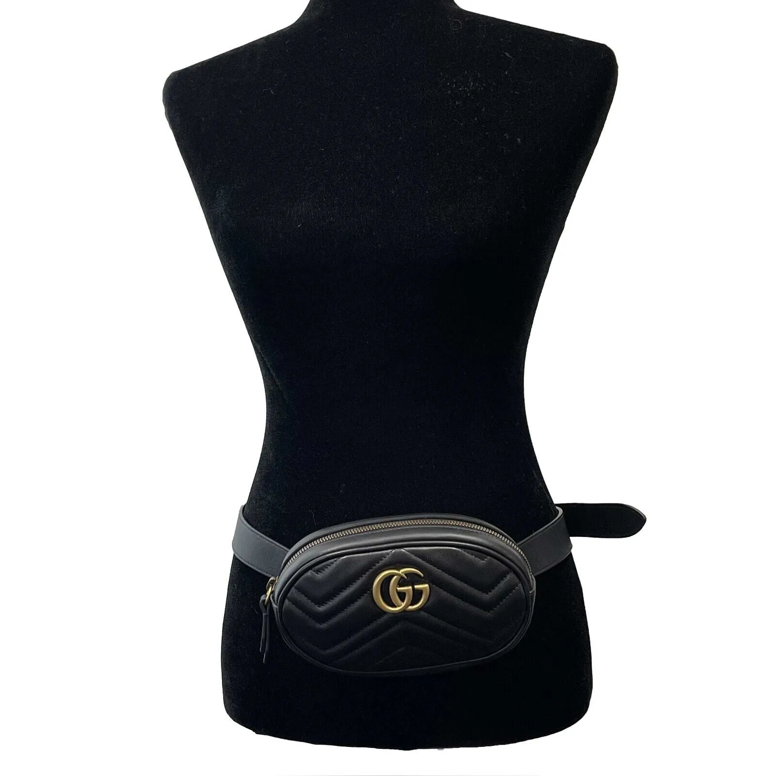 GUCCI - Excellent P1: Accessories Black GG Chevron Leather Belt Bag