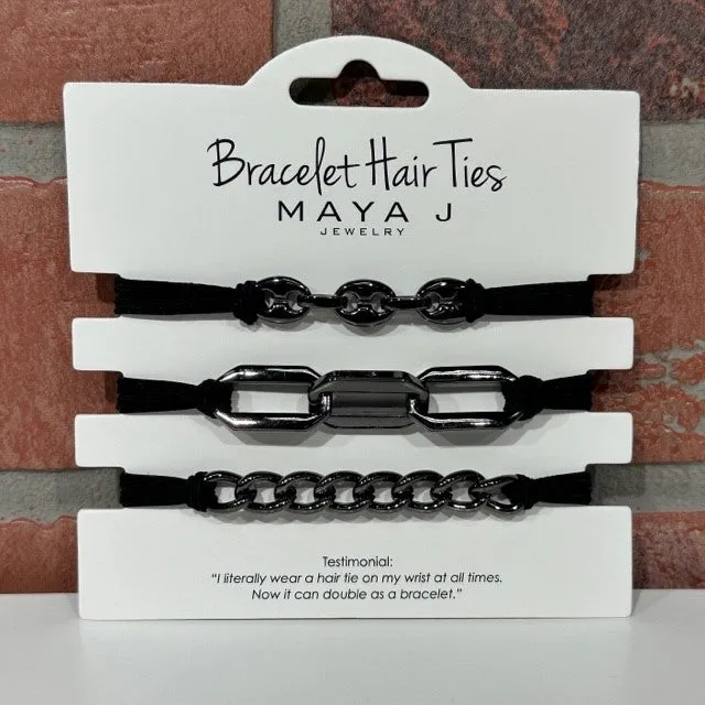 Hair Tie Or Bracelet - Gunmetal Black -3pc