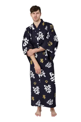 Happy Longevity Long Cotton Yukata Kimono