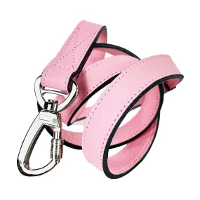 Italian Sweet Pink Leather Dog Collar in Nickel