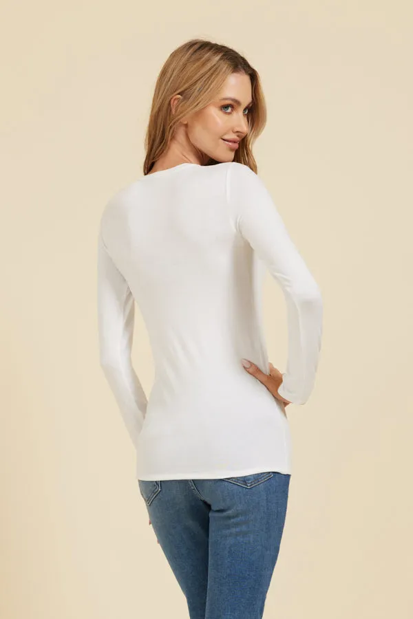 Majestic Long Sleeve Viscose Crewneck in Blanc/White