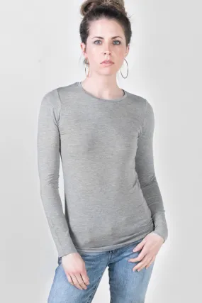 Majestic Long Sleeve Viscose Crewneck in Heather Grey