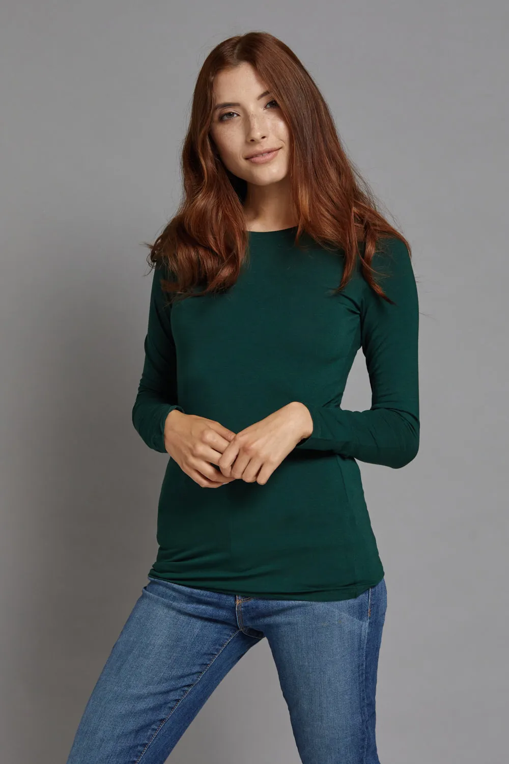 Majestic Long Sleeve Viscose Crewneck in Scarabe