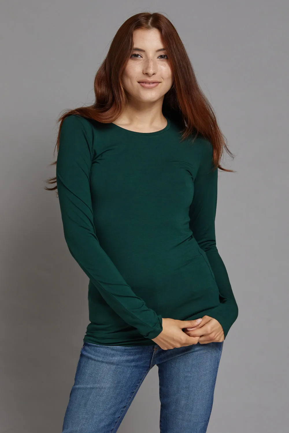 Majestic Long Sleeve Viscose Crewneck in Scarabe