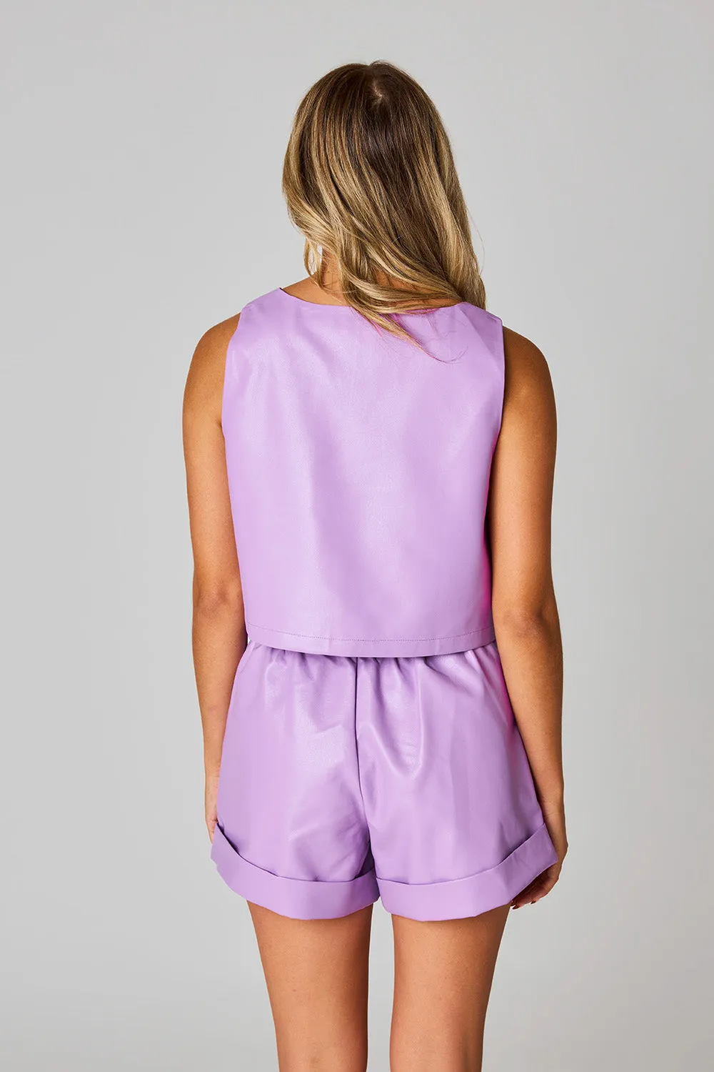 Manning Vegan Leather Cropped Tank Top - Purple