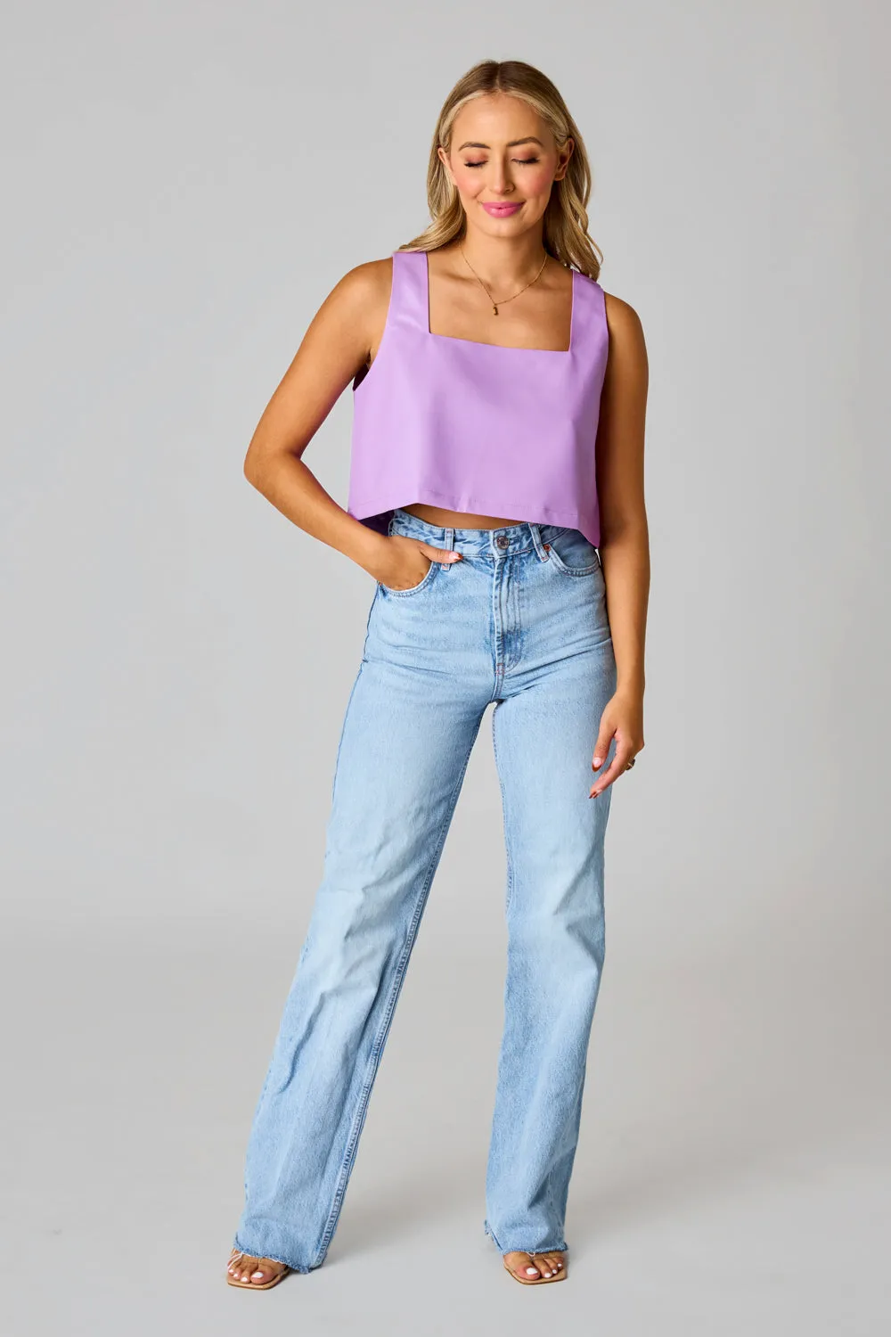 Manning Vegan Leather Cropped Tank Top - Purple