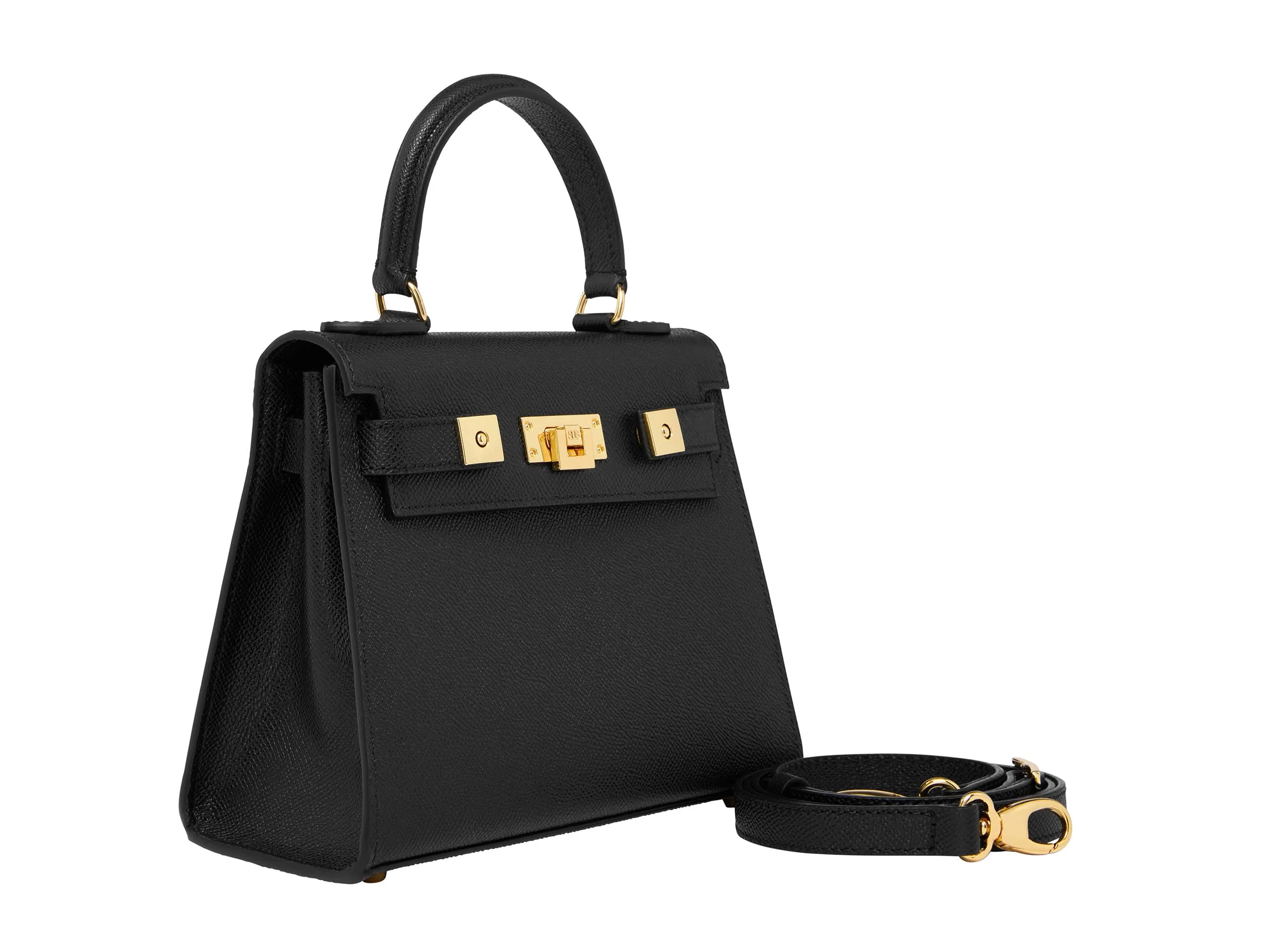 Maya Midi Dolomite Pebble Print Calf Leather Handbag - Black/Gold