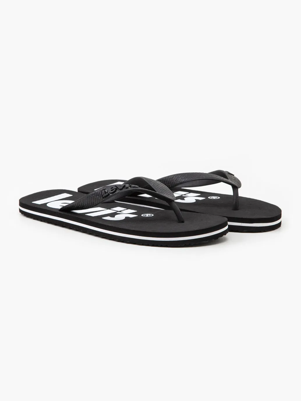 Men's Black Debossed & Printed Logo Flip-Flops