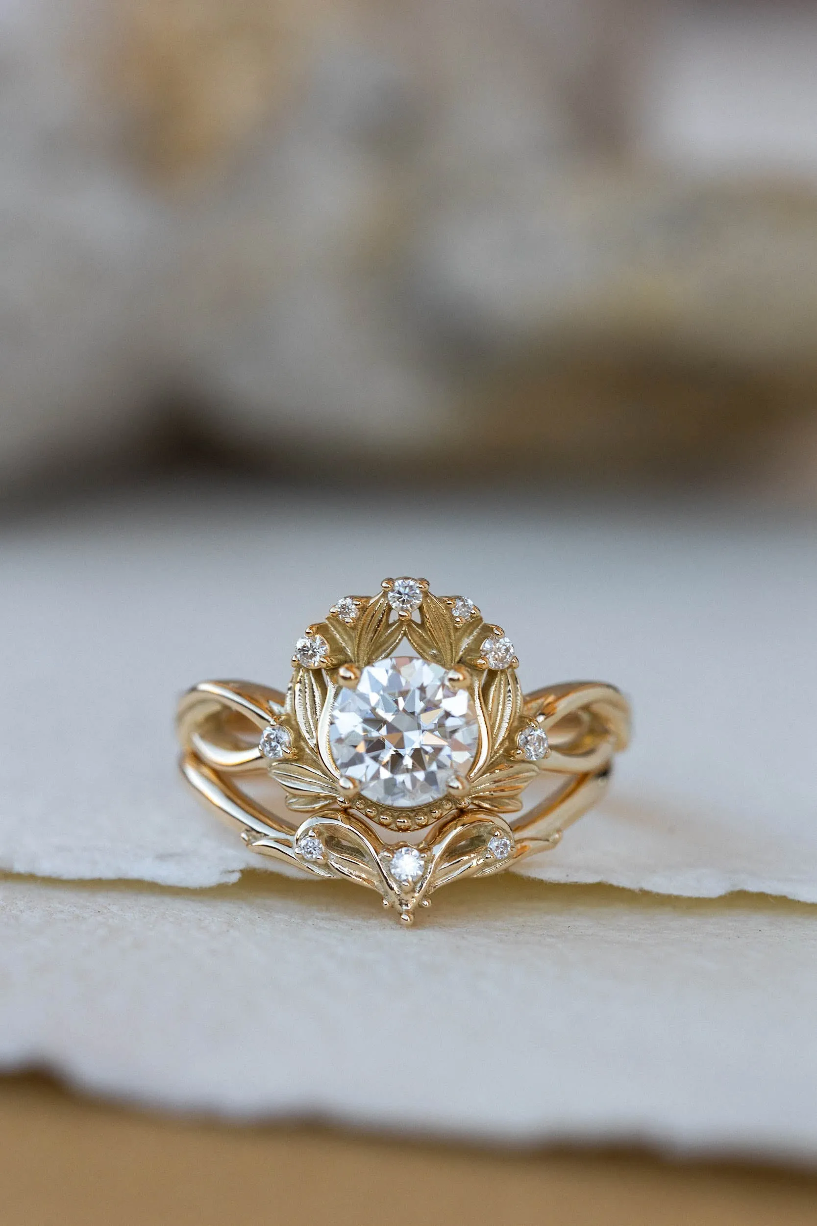 Moissanite nature inspired engagement ring, vintage style proposal ring / Nika