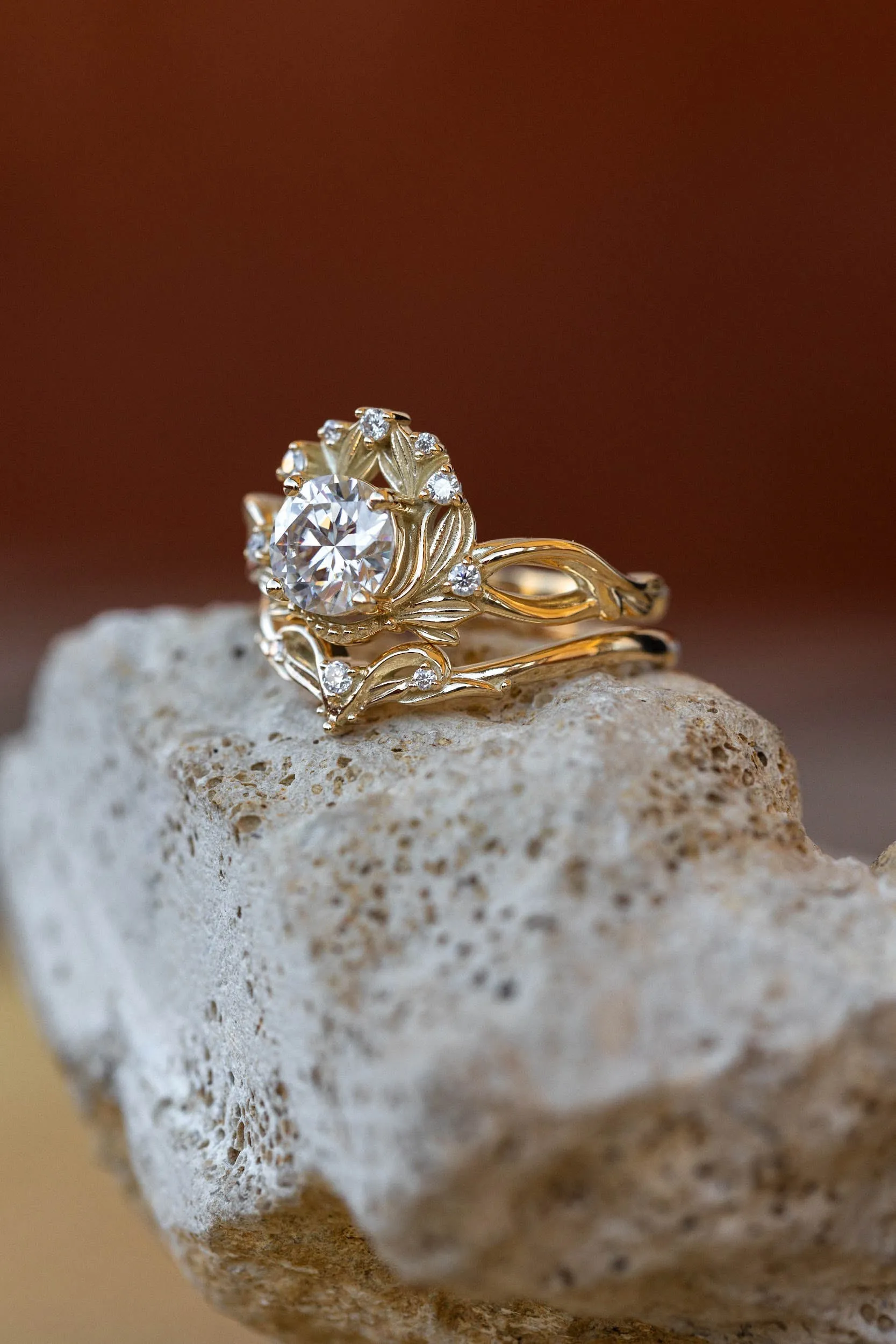 Moissanite nature inspired engagement ring, vintage style proposal ring / Nika