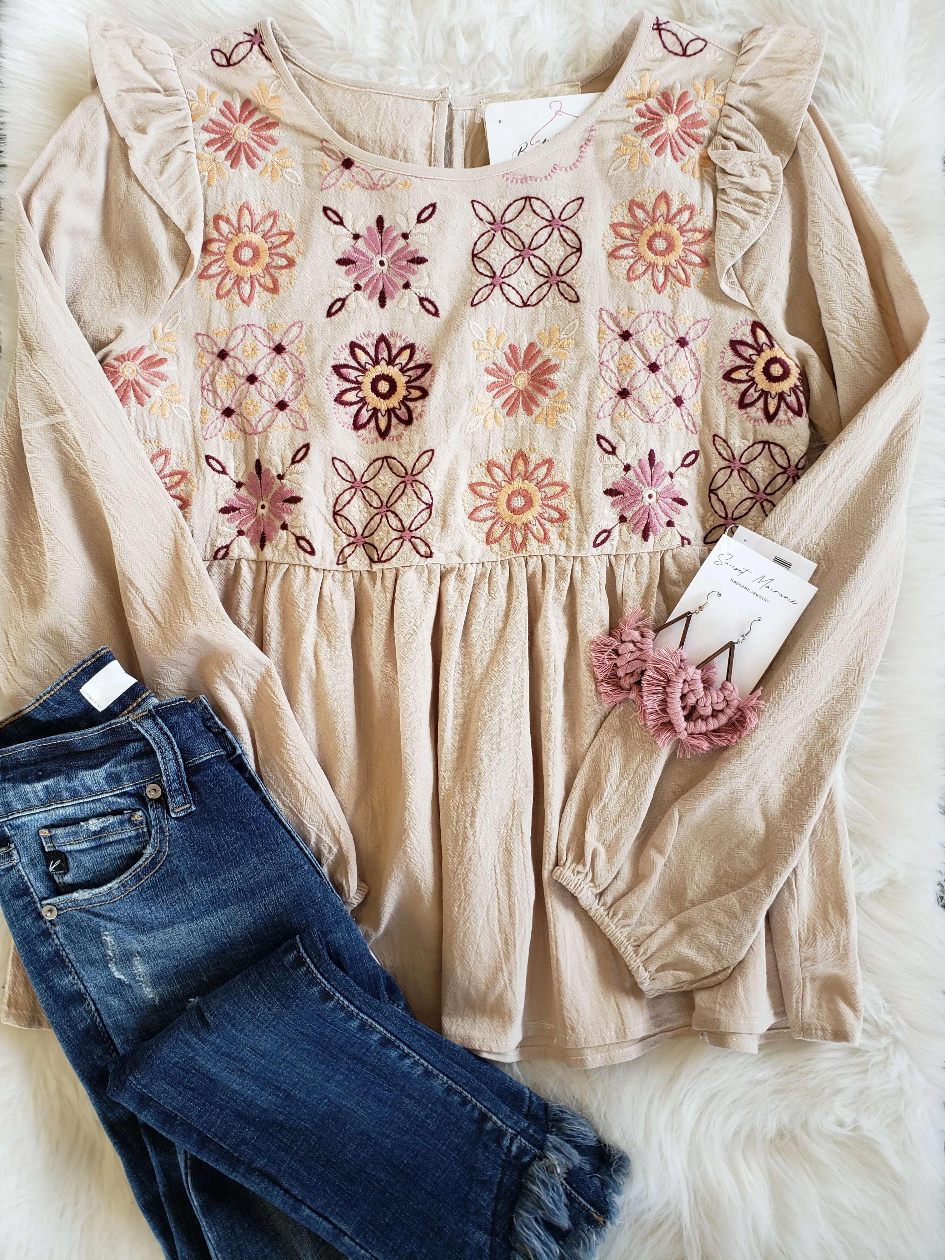 Natural Embroidered Top