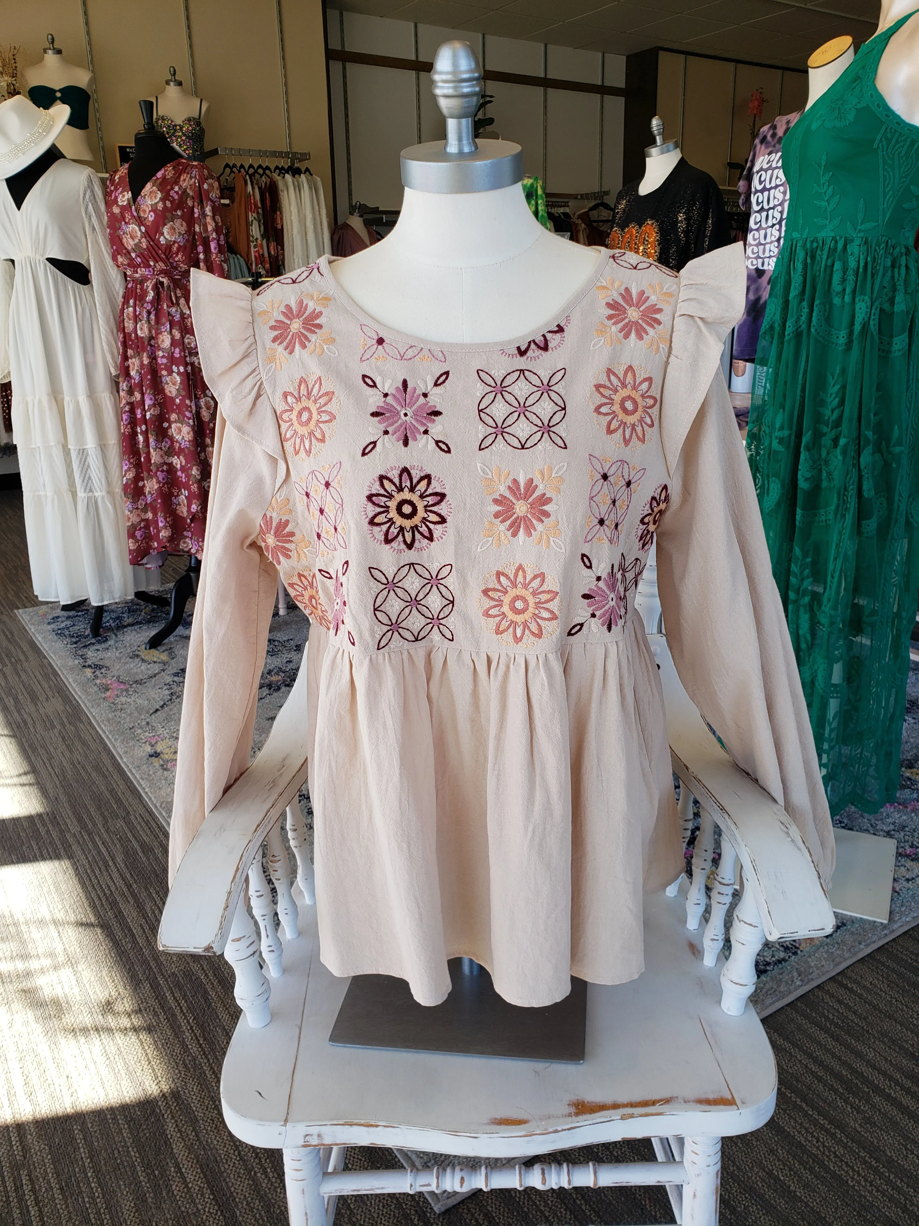 Natural Embroidered Top