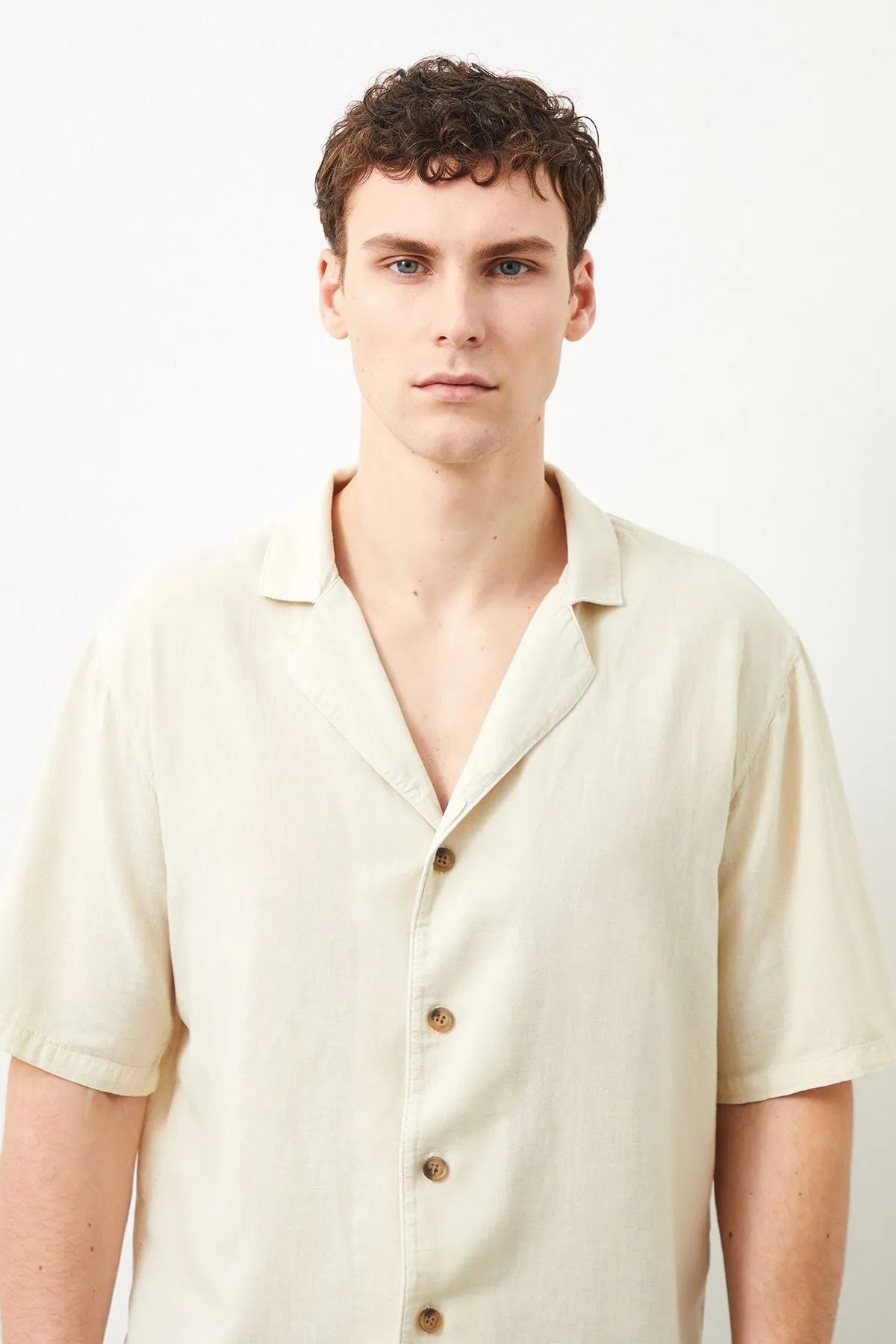 Nix Oversize Fit Beige Men's Linen Shirt