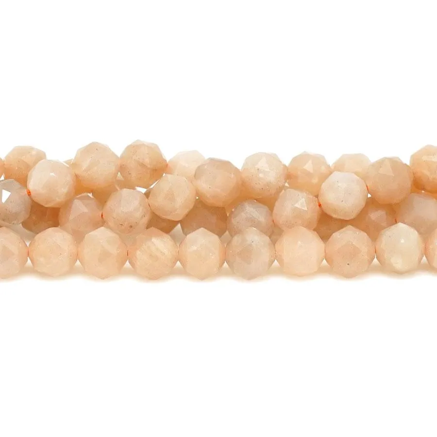 Peach Moonstone Faceted, Double Heart 8mm Star Cut - 15-16"