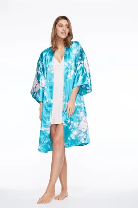 Peony & Iris Short Satin Kimono