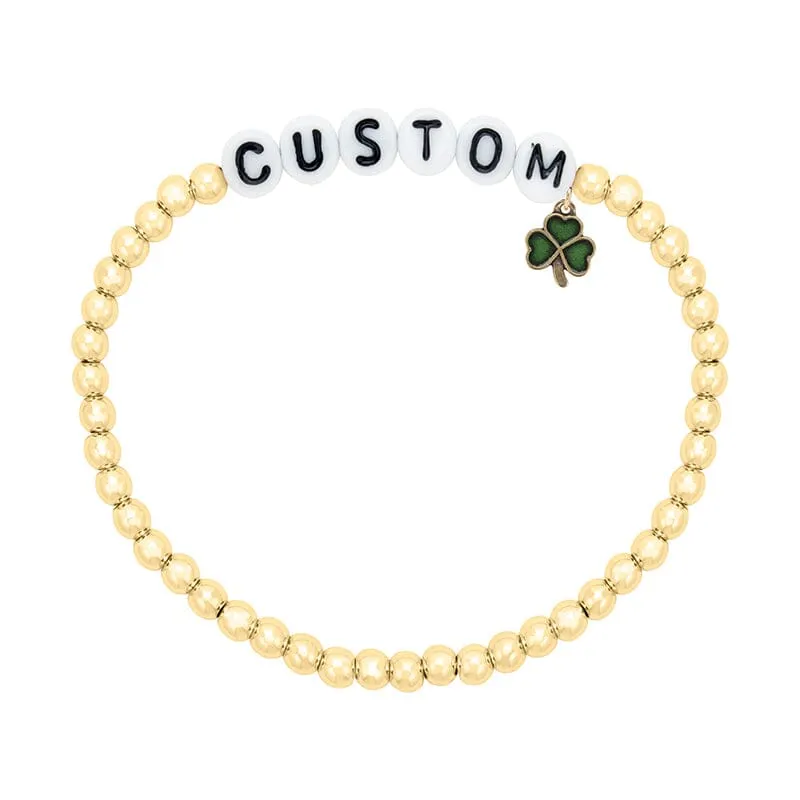 Personalized Letter Bead Stretch Bracelet with Shamrock