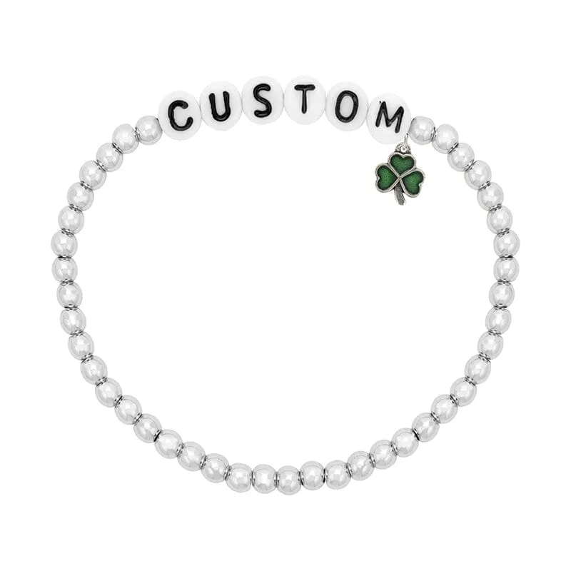 Personalized Letter Bead Stretch Bracelet with Shamrock