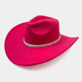 Pink Stone Paved Twisted Strap Band Pointed Cowboy Fedora Hat