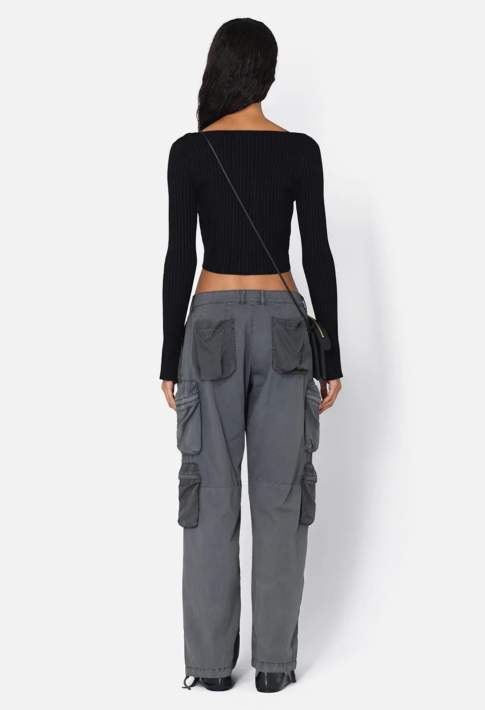 Piper Silk Rib Cropped Cardigan / Black