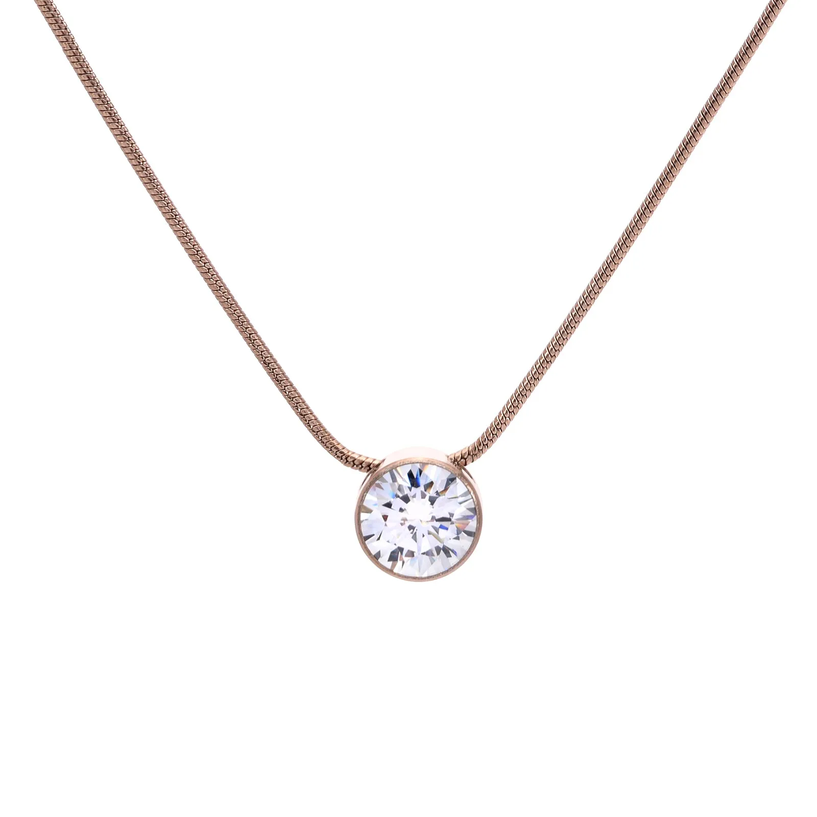 PT201RG B.Tiff 2 ct Solitaire Rose Gold Plated Stainless Steel Pendant Necklace